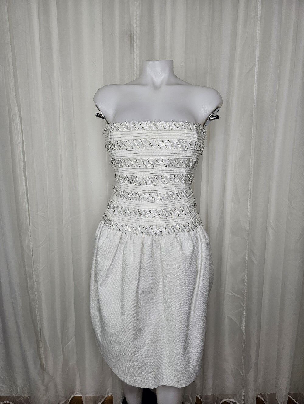 Celeste White Strapless Beaded Mini Dress Sizd Medium Glam Y2K